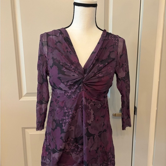Y2K purple ruched flowy floral top size L - Picture 1 of 14